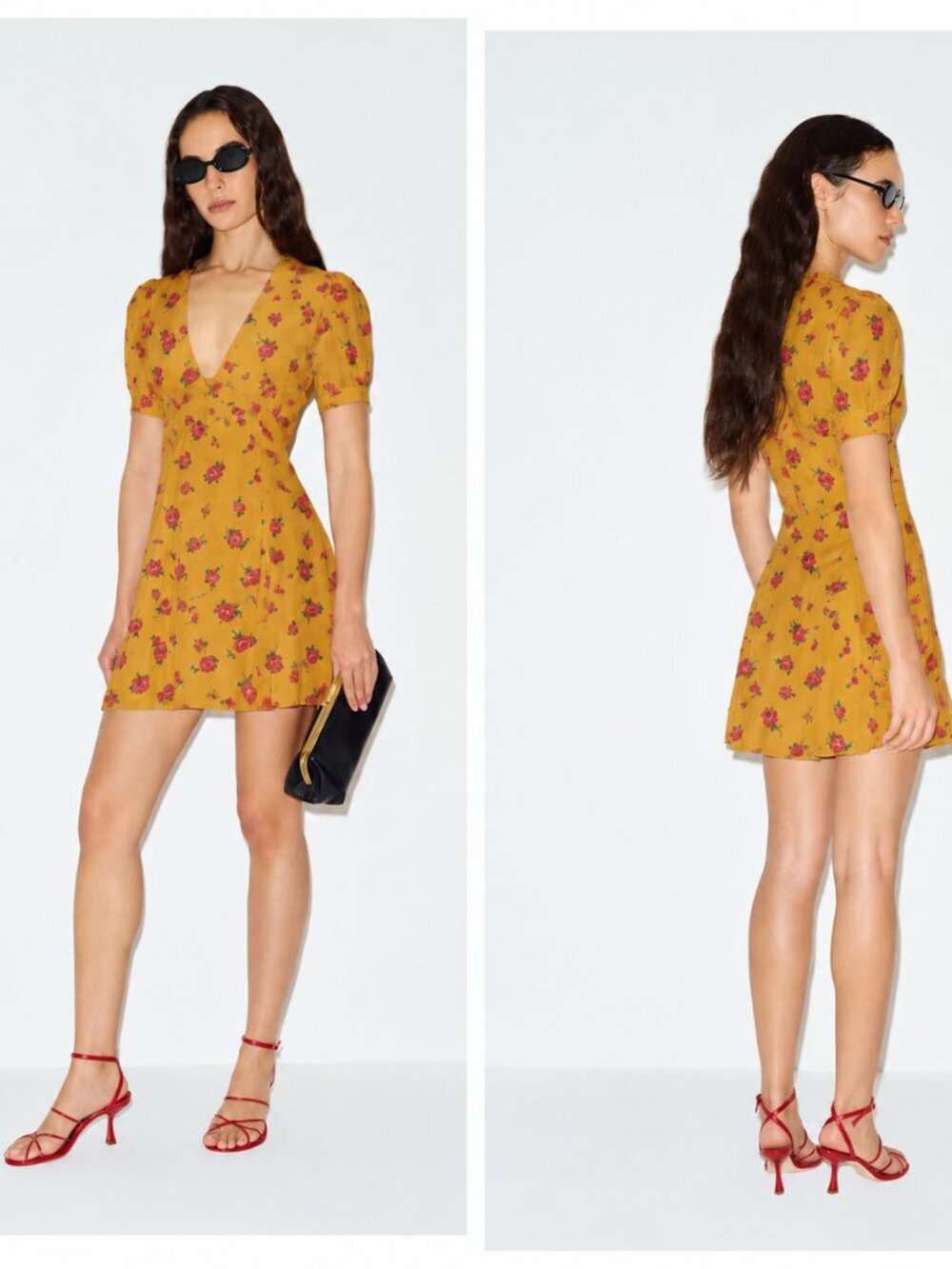 Reformation yellow-orange floral print mini dress